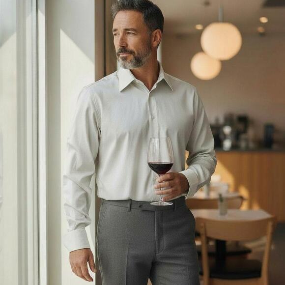 Frank Rostron England Dress Shirt Contrast Collar Two button Cuff Light Gray XL - Picture 1 of 14